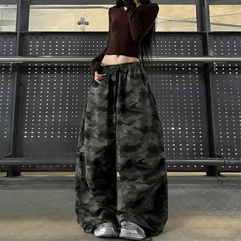 High Waist Camouflage Work Pants Women's Hot Girl Design Loose Jeans Straight Leg Long Trousers Casual Fashion plus Size 1