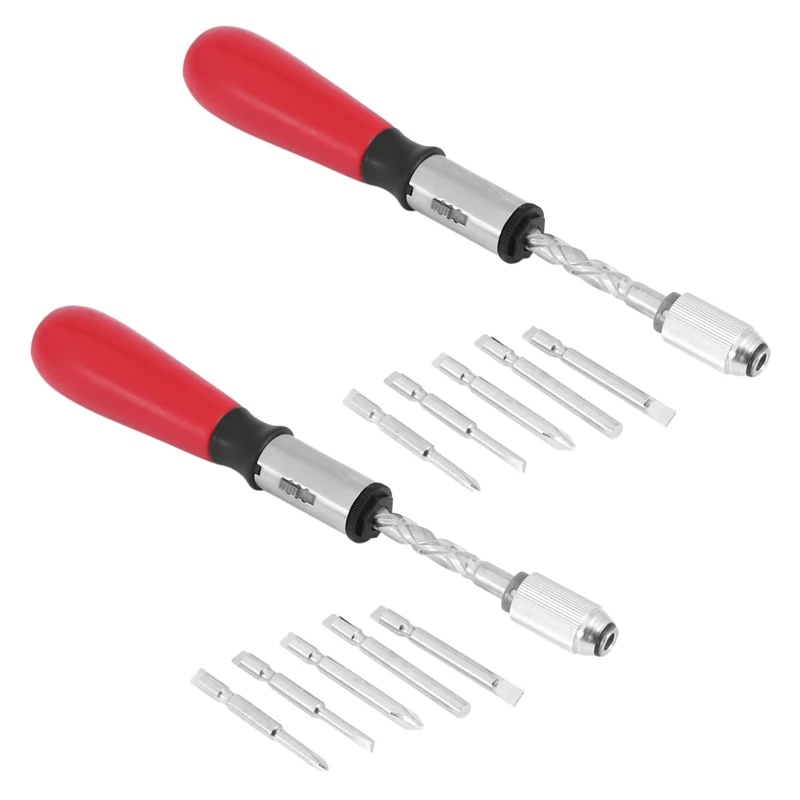 

2Pcs 260MM Spiral Screw Driver Hand Pressing Ratchet Screwdriver With Slotted And Phillips Screwdriver Bits