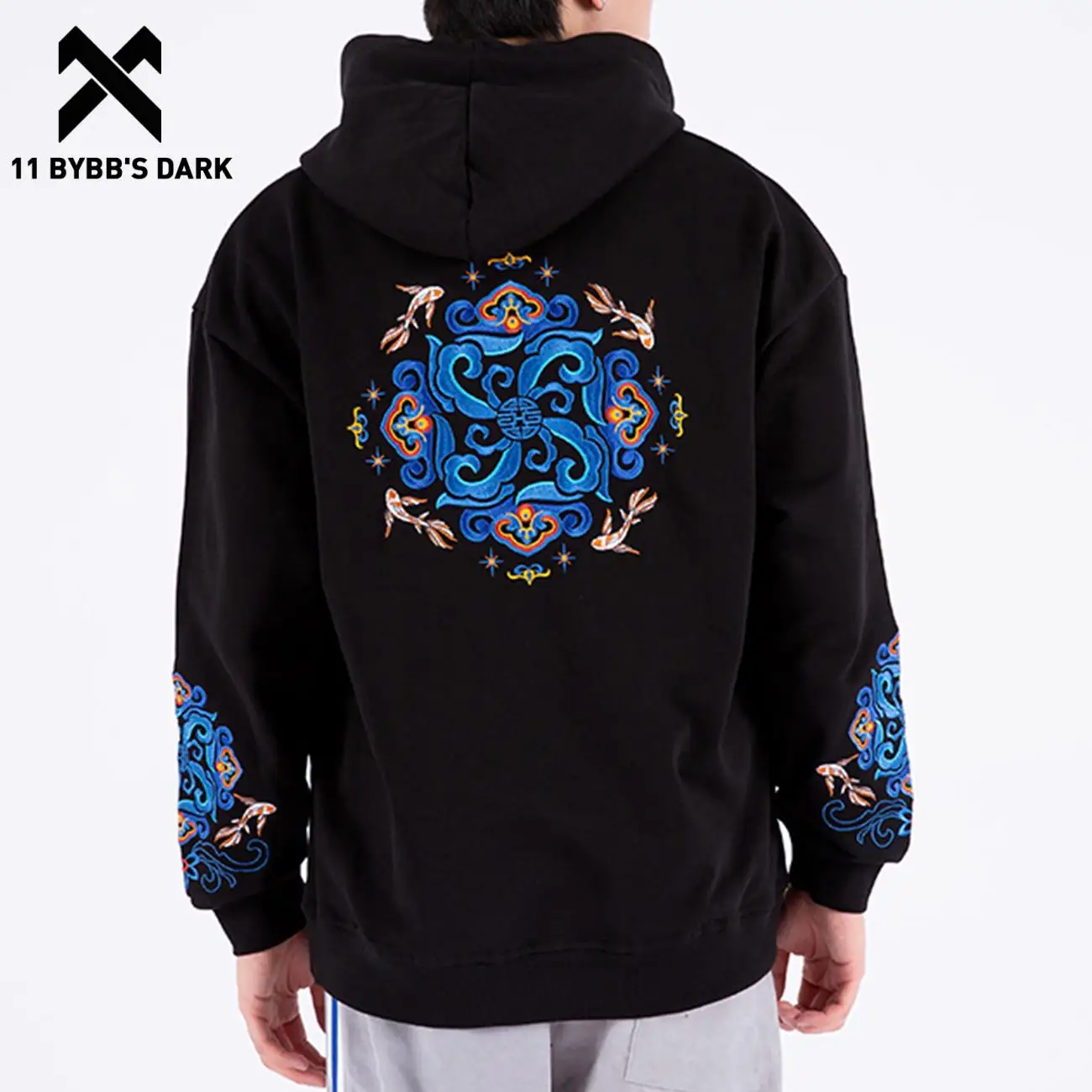 

11 BYBB'S DARK 2022 Autumn Winter New Warm Hoodies Coat Embroidery Carp Hoodie Loose Casual Mens Streetwear High Street Hoodie