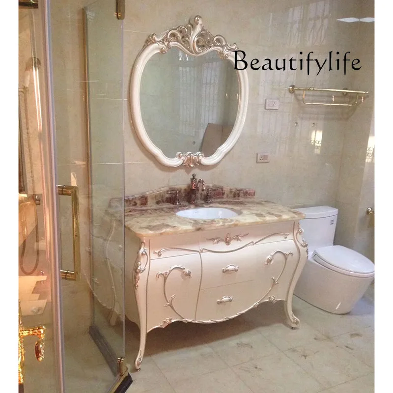 Solid Wood Bathroom Floor-Standing Washbasin European-Style Bathroom Oak Washstand Combination