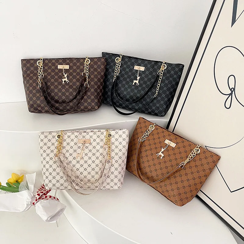 Women's Large Capacity Fashion Tote Bag Luxury Design Handbag Trendy Shoulder Purse with Printing Pattern for Shopping