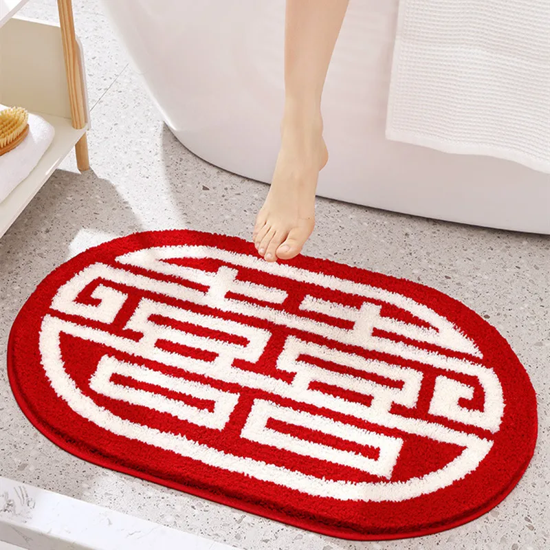

Chinese Wedding Bath Mat Festive Decorative Floor Mat Non-slip Absorbent Foot Mat Toilet Shower Door Mat Bathroom Rugs