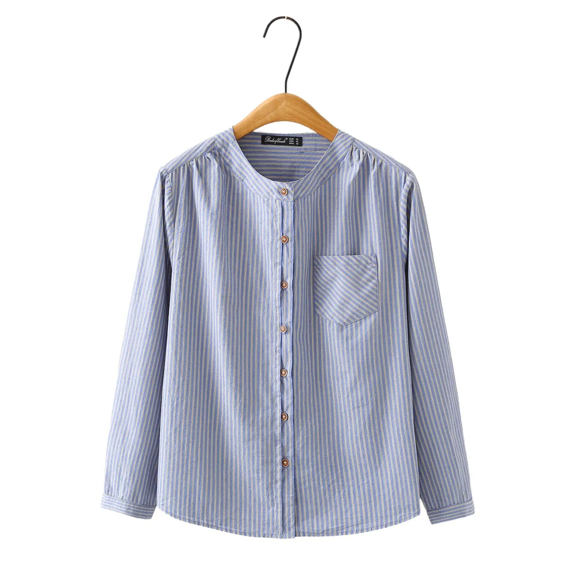 Fashion Plus Size Women's Blouse Autumn New Style Casual Round Neck Vertical Striped Long Sleeve Shirt 2526