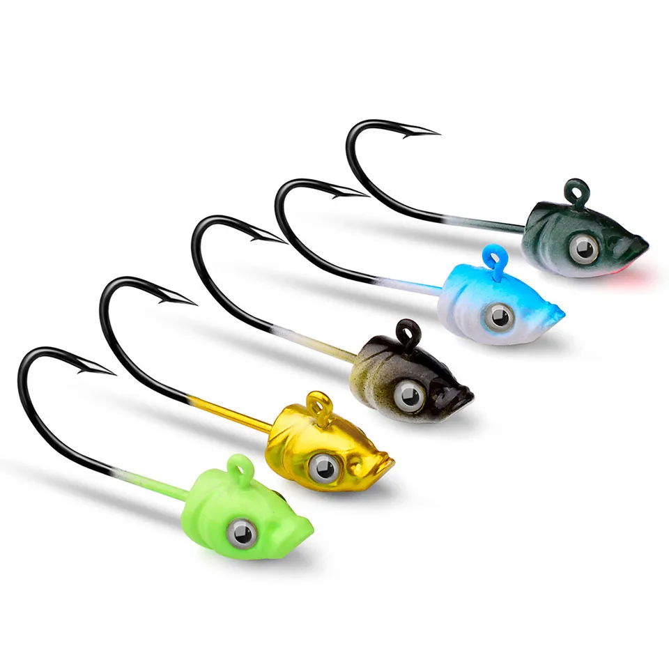 5PCS/LOT 3.5G 5G 7G Metal Jig Lead Head Fish Hooks Fixture For Worm Soft  Bait Silicone Lure Sharp Hook Fishing Tackle