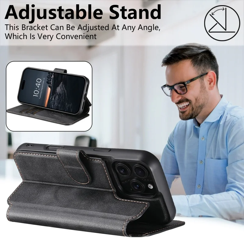 Premium 2-in-1 Detachable Magnetic Leather Wallet Phone Cover with Wireless Charging