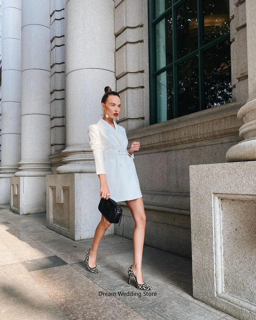 

Женский офисный костюм, модный белый пиджак и повседневный свободный жакет оверсайз с поясом, 1 шт.