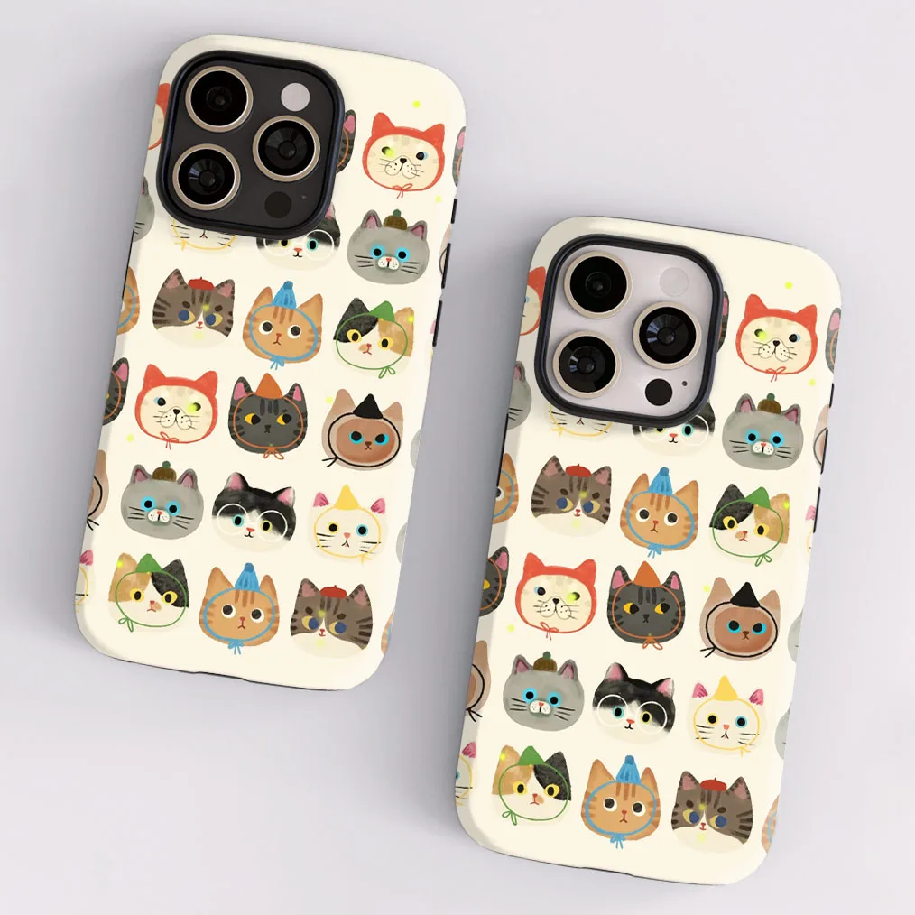 Magnetic Cartoon Cat Phone Case with 2-in-1 Film Shell Cover