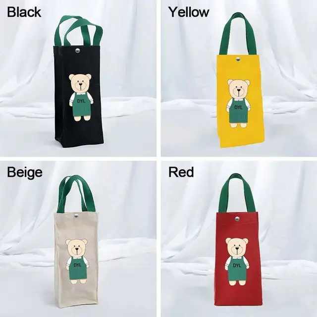 Cute Bear Portable Water Bottle Handbag Insulated Cup Cover Holder Hand Carrying Camping Cup Bag Canvas Printed Umbrella Bag 5