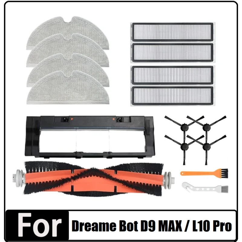 

16 PCS Main Side Brush HEPA Filter Mop Cloth As Shown Accessories Kit For Dreame Bot D9 MAX / L10 Pro Robot Vacuum Cleaner Parts