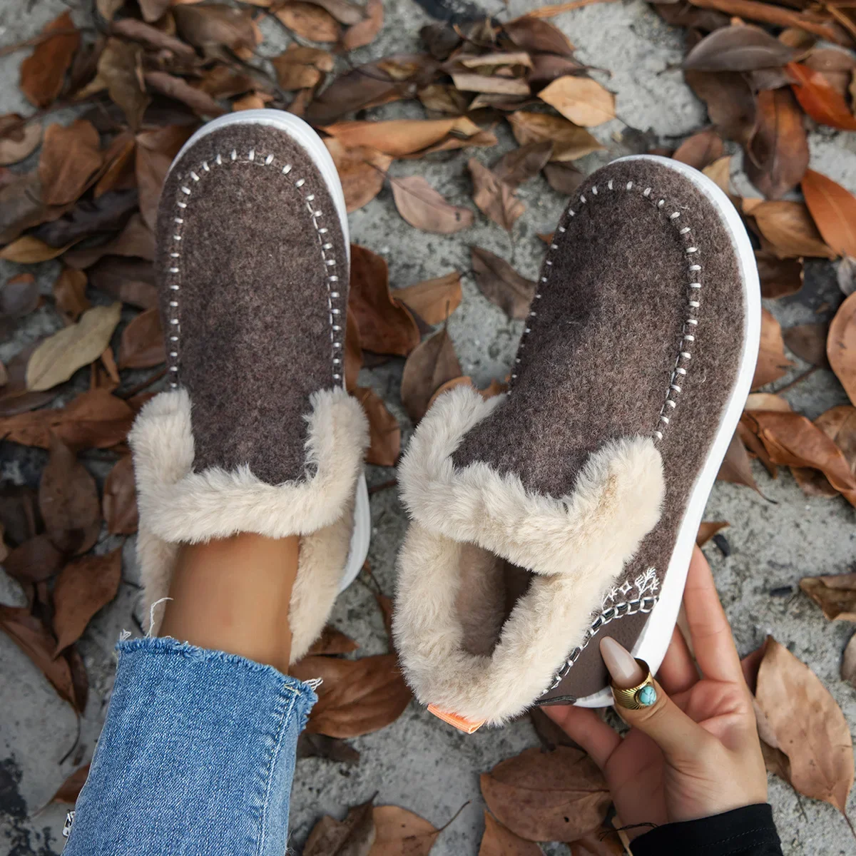 2025 Hot Sale Women Shoes Sleeve Women's Boots Winter Round Toe Plush Fleece for Warmth Short Barrel Flat Large Size Snow Boots