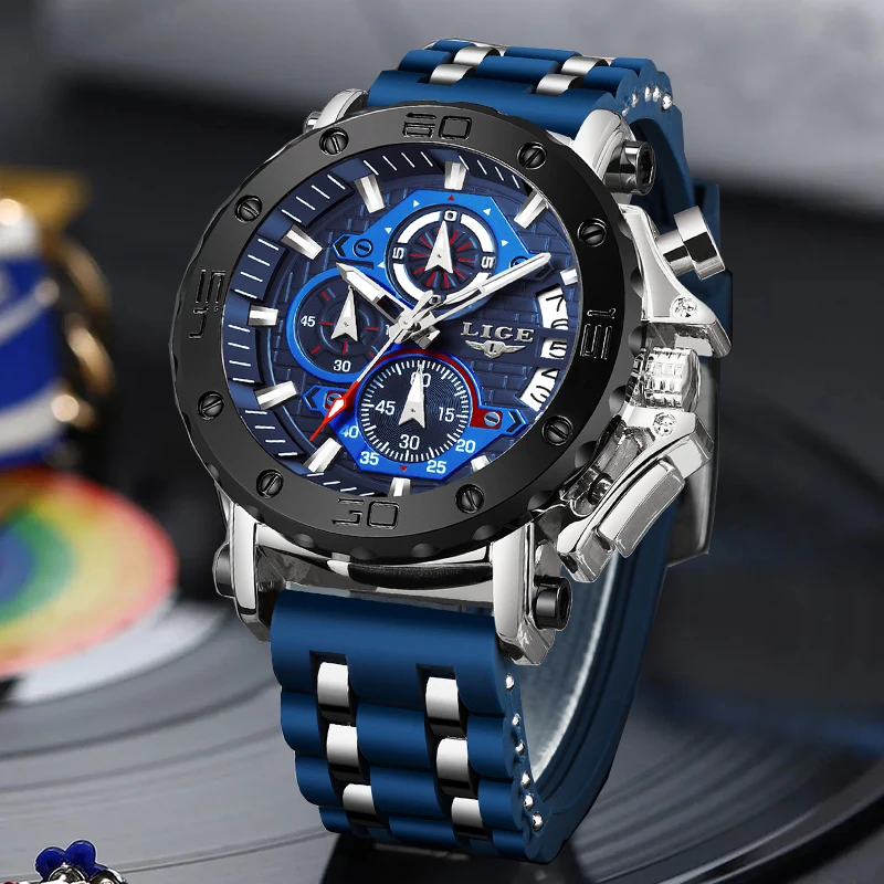 LIGE Top Brand Luxury Man Watch Waterproof Chronograph Luminous Date Wristwatch For Men Quartz Silicone Men's Watches Sprots