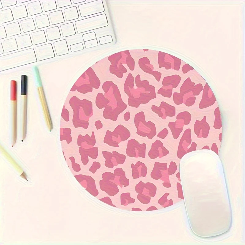 Chic Pink Leopard Print Anti-Slip Round Mousepad