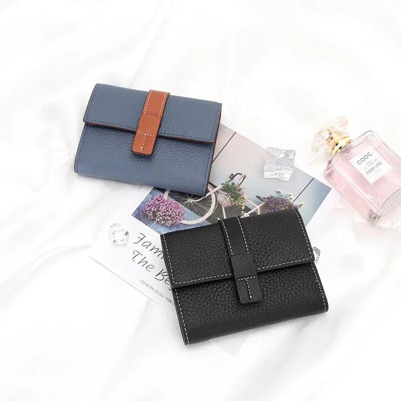 Coin Purse Female Short Wallets Classic Trifold Money Bag Flap Snap Simple Design Women Fashion Cowhide Card Holder Brand Clutch