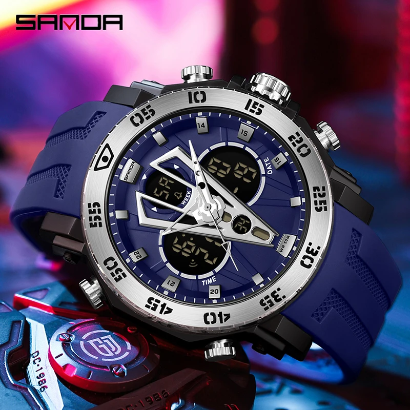 SANDA Brand G Style Men Digital Watch Shock Military Sports Watches Fashion Waterproof Electronic Wristwatch Mens Relogios6105