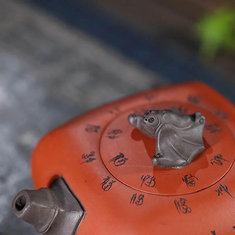 Chinese Style Square Shape Teapot, Purple Clay Raw ore Dahongpao, Kung Fu Household, Pure Handmade, 380cc, Tea Pots, 1Pc