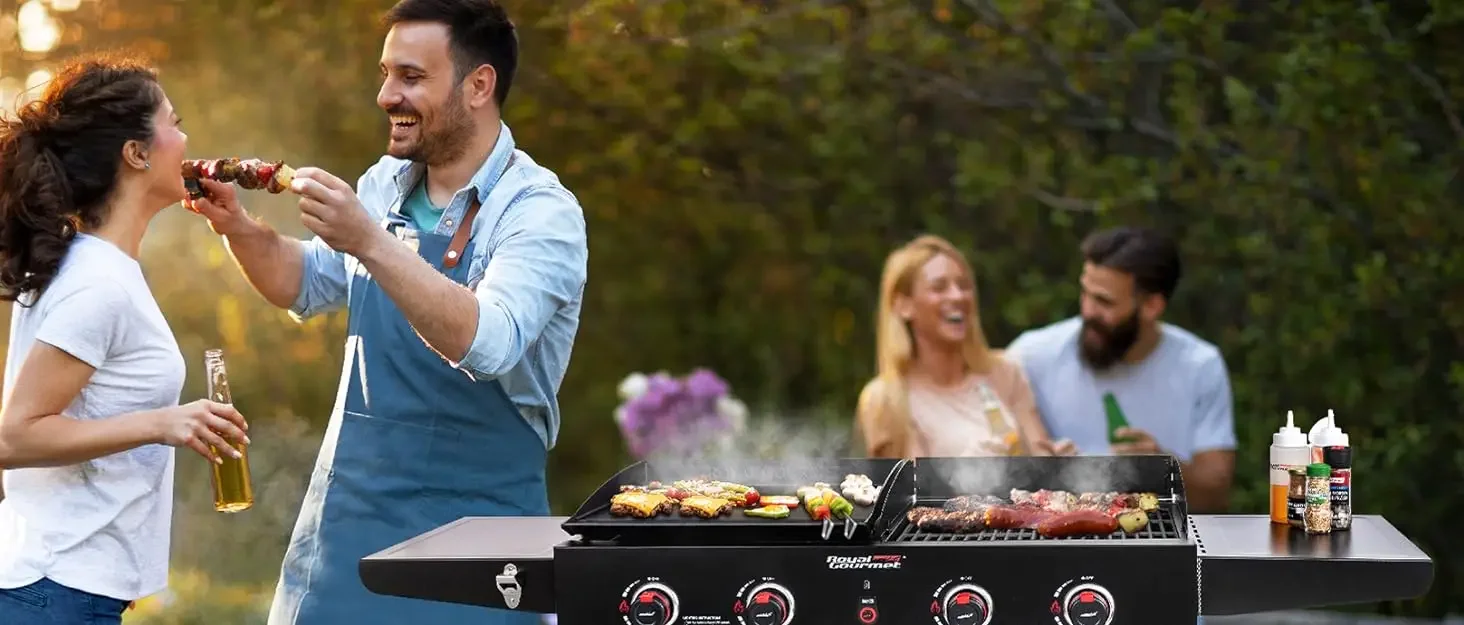 Royal Gourmet GD402 4-Burner Portable Flat Top Gas Grill and Griddle Combo with Folding Legs