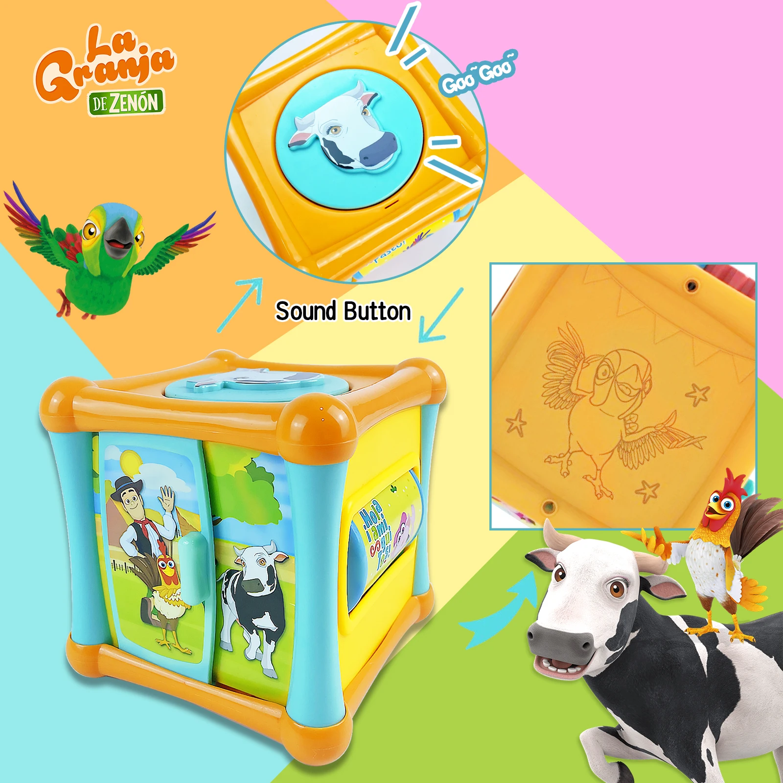 La Granja De Zenon Baby Activity Cube Toy Educational Learning Toy with Sound for Toddlers Boys Girls Gift Zenon Farm Toys