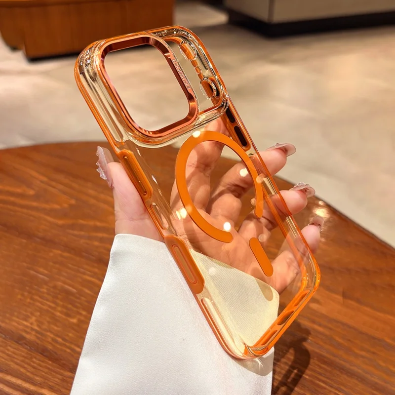 Crystal Clear Magnetic Wireless Charging Case with Metal Lens Ring and Hard Acrylic Cover
