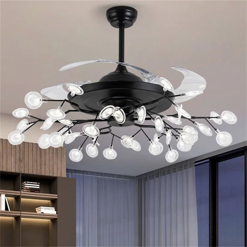 APRIL New Ceiling Fan Light Invisible Lamp With Remote Control Modern Retro Branch LED For Home Restaurant