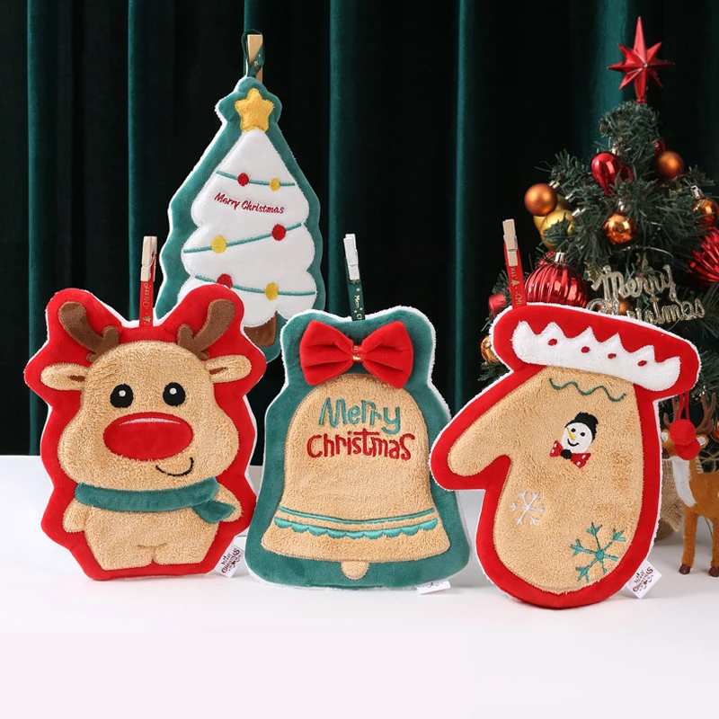 

Christmas Soft Hand Towel Hangable Can be Hung Coral Velvet Water Absorbent Quick Drying Kitchen Washroom Bathroom Hand Wipes