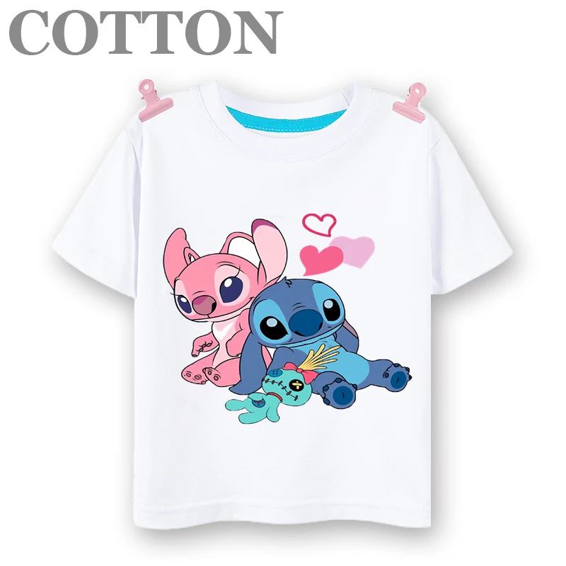 T Shirt Disney Anime Stitch Children Cotton Summer Fashion Multiple Cartoon Casual Round Neck Short Sleeve Print Pattern