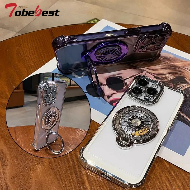 Shockproof Transparent Plating Gyro Phone Holder Case - Premium Protective Cover for Enhanced Safety and Style
