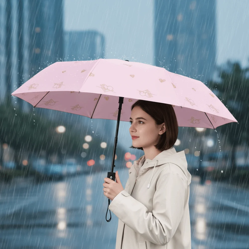 Cute UV Protection Automatic Umbrella Windproof Thickened Rain Umbrella Reinforced Portable Folding Umbrella Sun Protection