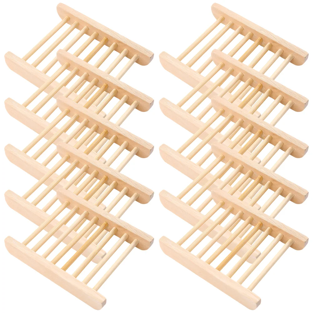 

10 Pcs Soap Dish Bathroom Large No Punching Drain Storage Rack 10pcs Holders Dishes for Bar Shelf Serving Plate Wooden Natural