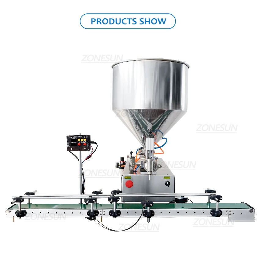 ZONESUN ZS-GTPC1 Pneumatic Paste&Viscous Liquid Filling Machine with Conveyor