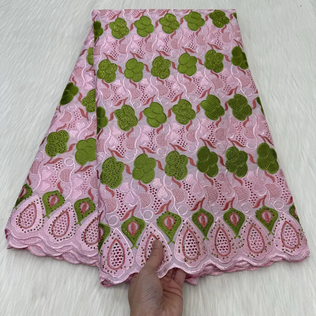 Swiss Fabric Latest Heavy Beaded Embroidery African 100% Cotton Voile Lace Popular Dubai Style For wedding PartB27-4y