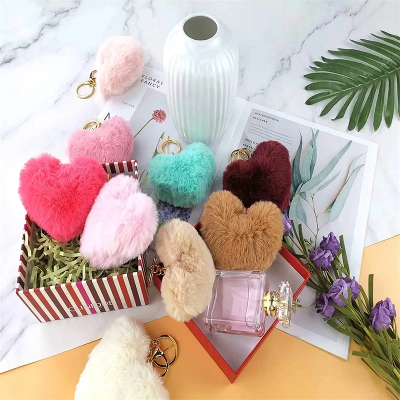 Pom Pom Keychain Heart Fluffy Fur Puff Ball Key 12PCS pop keychain toys