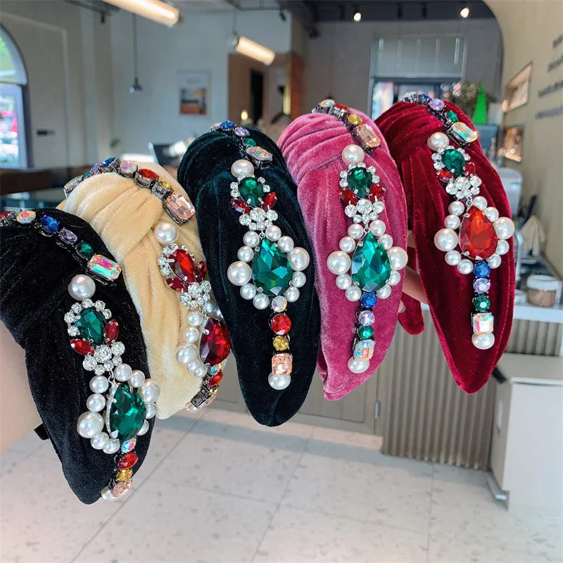 

Women Velvet rhinestone woman knotted out fancy color diamond hairbands