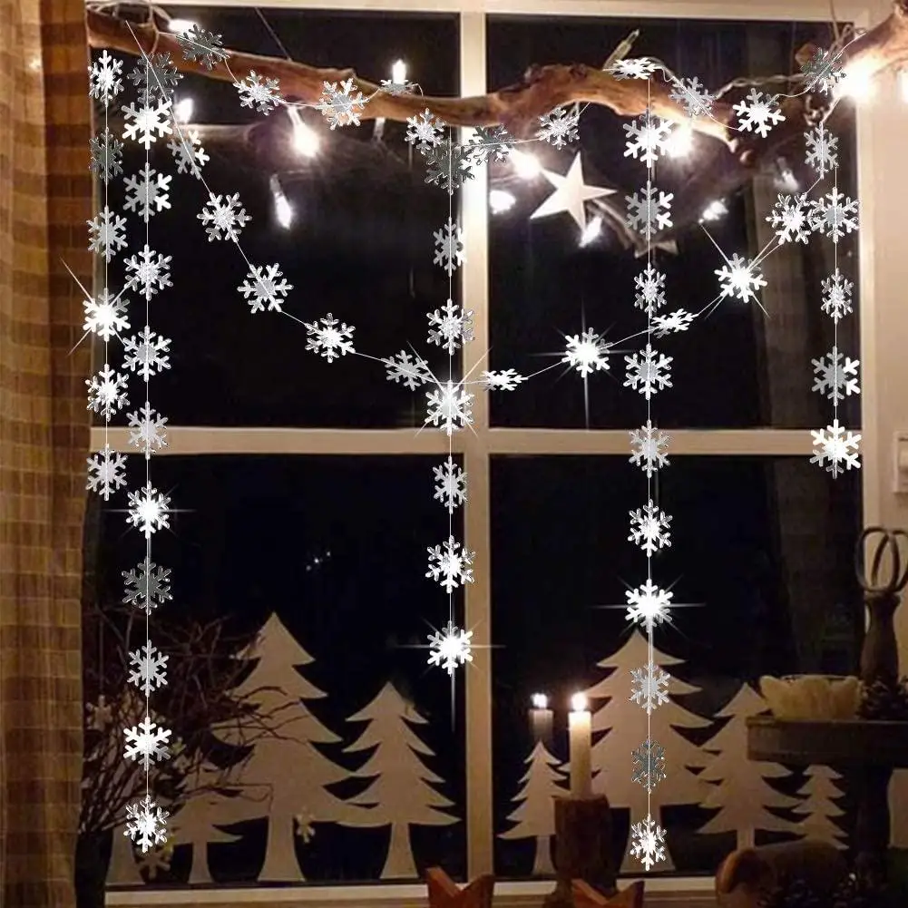 Snowflake Garlands for Christmas Tree Hanging Decor Winter Wonderland Party Fake Snow Decoration Paper Streamers 4M christmas ornaments winter snow decoration