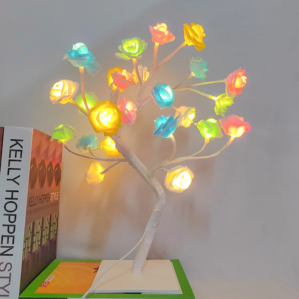 1PC 24 LED USB Rose Desk Lamp, Tree Lamp, Bedside Night Light, Give To Girlfriend, Mother's Day, Birthday Gift!