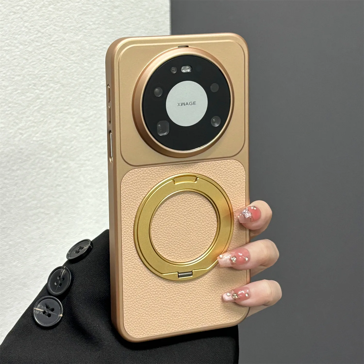 Magnetic 360° Ring Vegan Leather Electroplating Lightweight Dustproof Case