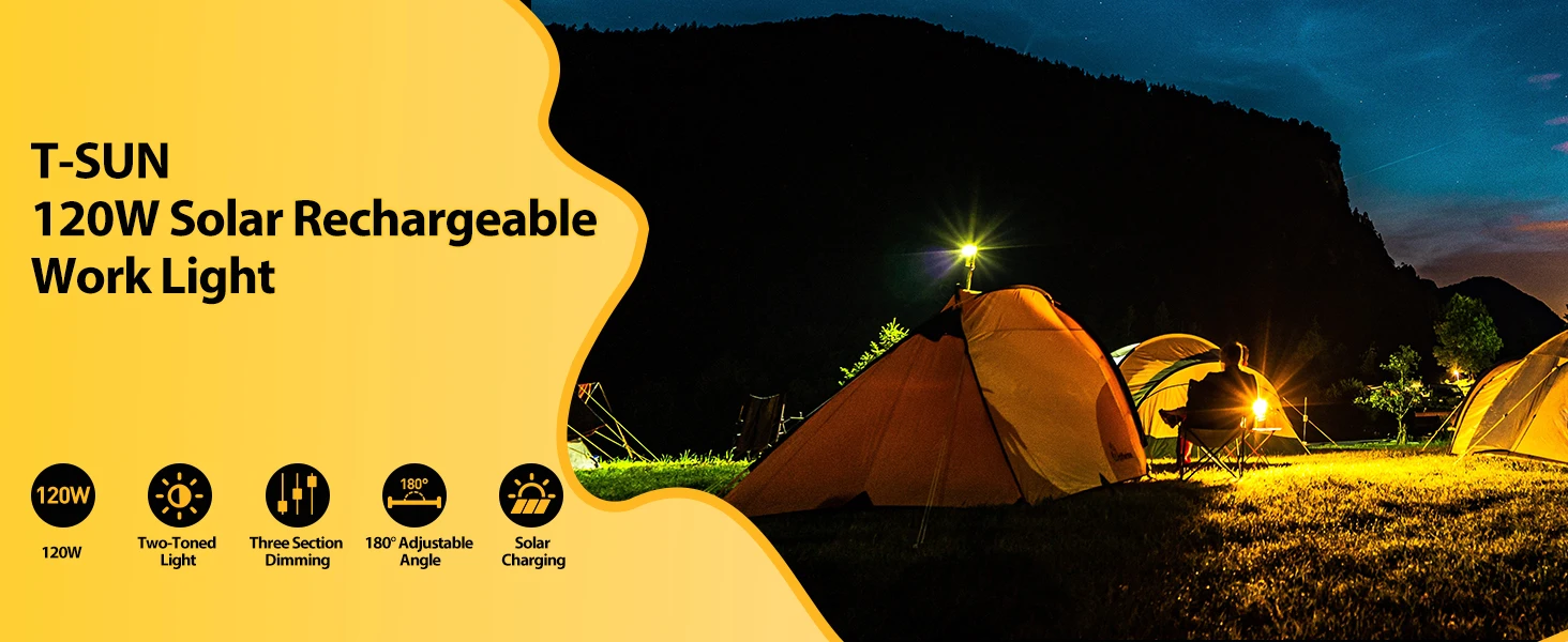 Description Picture 5 of item1PC/2PCS 120W Portable Led Spotlight Super Bright Led Work Light USB Solar Rechargeable for Outdoor Camping Lamp Led Flashlight