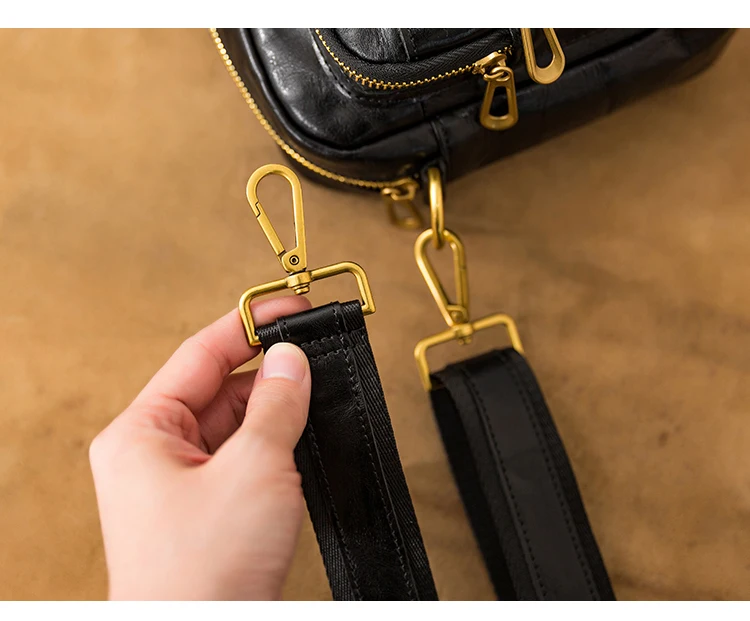 Vintage lässige schwarze Umhängetasche aus pflanzlich gegerbtem Rindsleder für Herren, Wochenende, Outdoor-Reisen, natürliche Umhängetasche aus echtem Leder – Detail 12