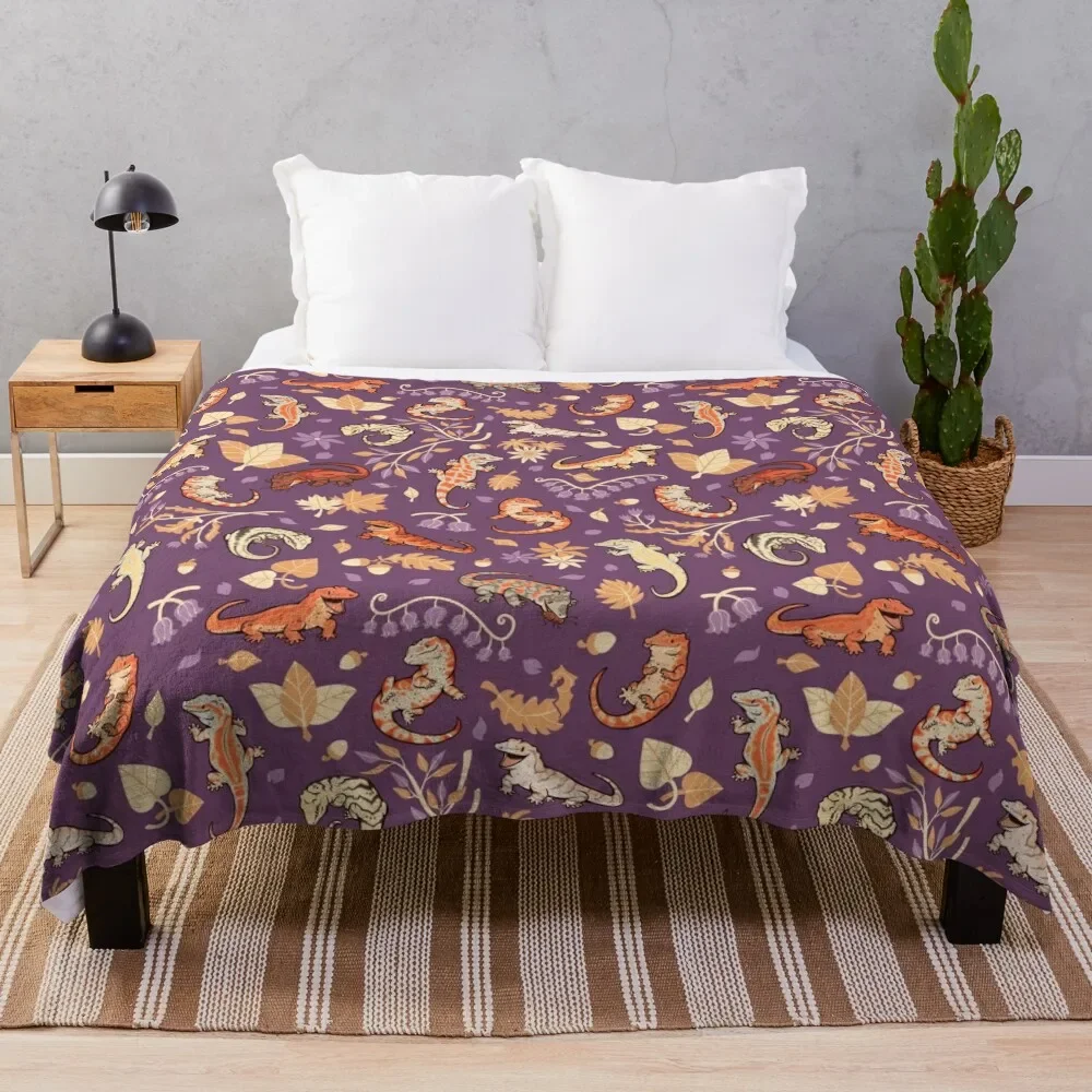 

Autumn geckos in purple Throw Blanket cosplay anime Plush Travel Furry Blankets