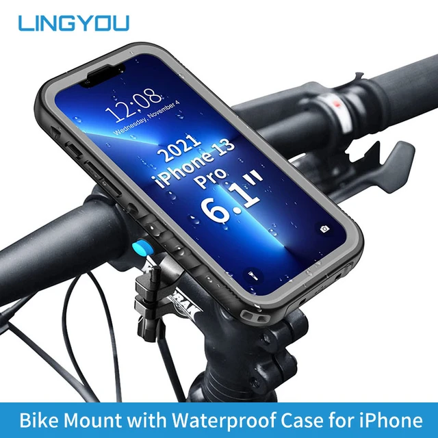 Lingyou Metal Bike Phone Mount For Iphone 14 13 Pro Max 11 12 Mini Se2 Se3  7 8 Xs Bicycle Handlebars Holder With Waterproof Case - Holders & Stands -  AliExpress