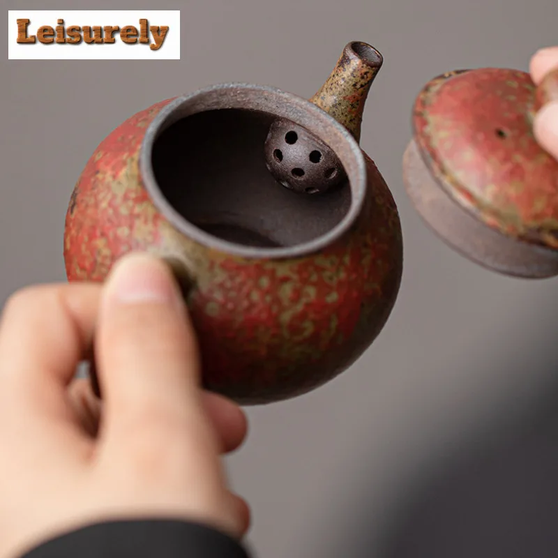 Retro Kiln Change Red Old Rock Mud Teapot Handmade Tea Infuser Pot Tea Making Kettle With Ball Hole Kung Fu Tea Tea Items Gift