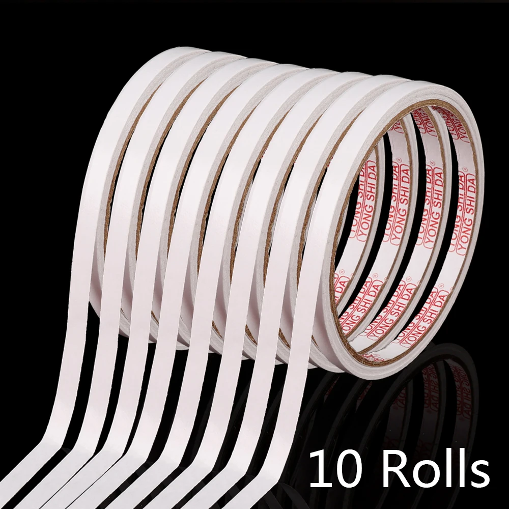 

10Rolls Double-sided Tape Strong Adhesive Ultra-thin High Quality Tape 8m Length 0.8cm Width Office School Supplies Stationary