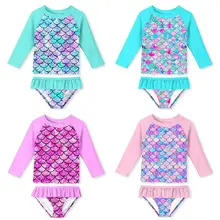 

Cute Sequins Toddler Baby Girl Swimwear Long Sleeve UPF50+ Infant Bathing Suits Bright Ruffle Swimsuit Kids Two Piece Beachwear