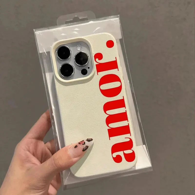 Elegant Red Artistic Letter Pattern Shockproof Phone Case - Soft Protective Cover