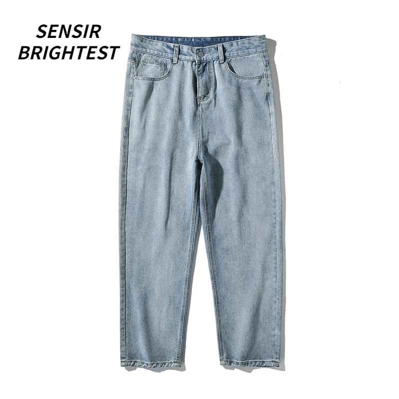 

2023 Spring And Autumn New Simple Solid Color Jeans Men Washed Retro Loose Straight Pants