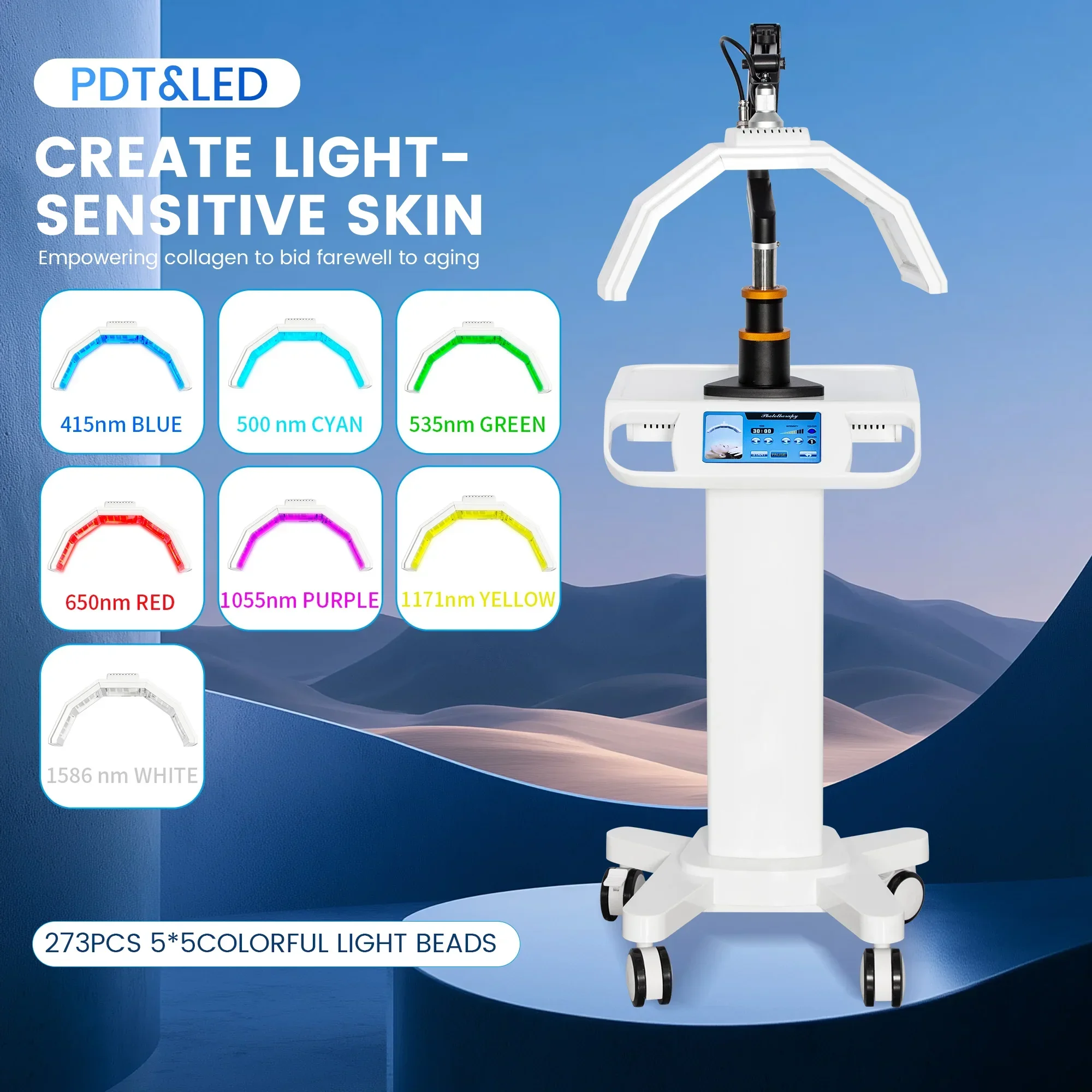 Máquina de Fototerapia LED Vertical de 7 Colores, Equipo de Belleza Multifuncional para Rejuvenecimiento Facial y Corporal
