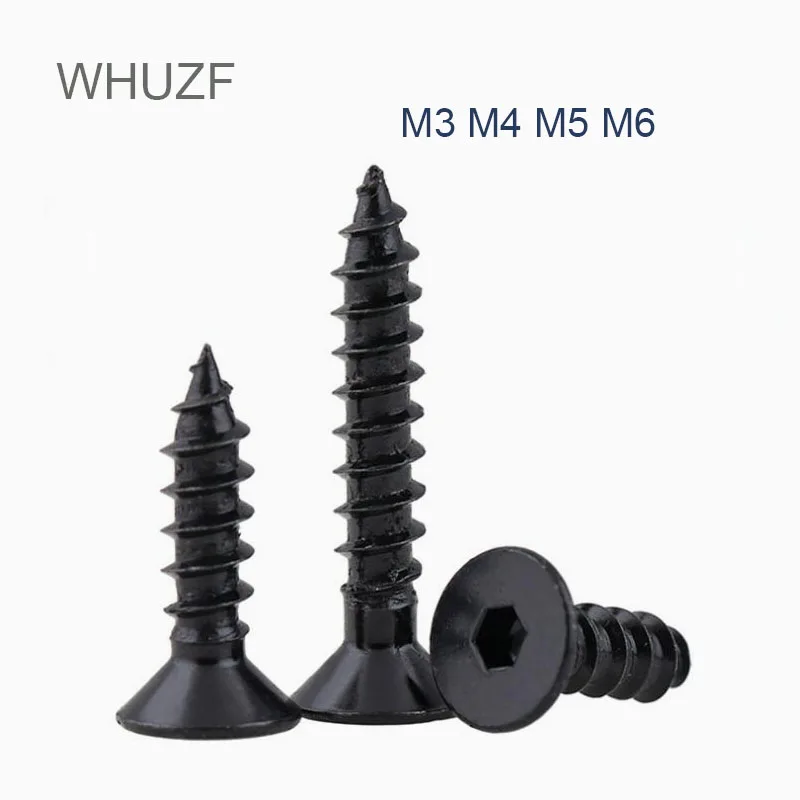 

M3 M4 M5 M6 Self-tapping Screws 8.8 Grade Alloy Steel Flat Head Black Inner Hexagon Countersunk Tapping Wood Bolts 5/10/20pcs