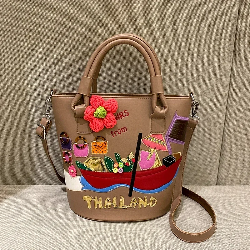 

Brand graffiti bucket bags for women Fashion embroidery shoulder bag Luxury purse and handbag Designer crossbody bag new satchel