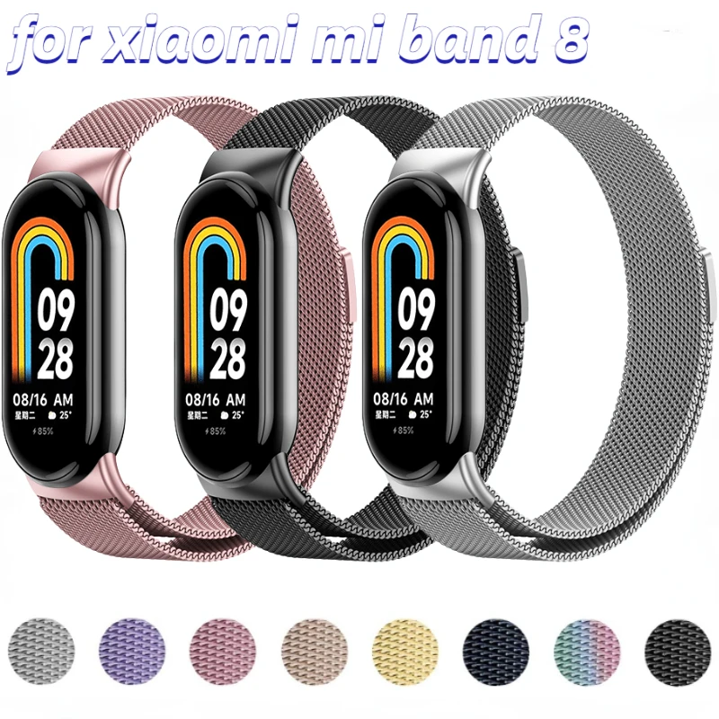 Metal Milanese Loop Strap For Xiaomi Mi Band 8 Belt Miband 8 Stainless Steel Sports Magnetic Bracelet Wristband Mi Band 8 Correa