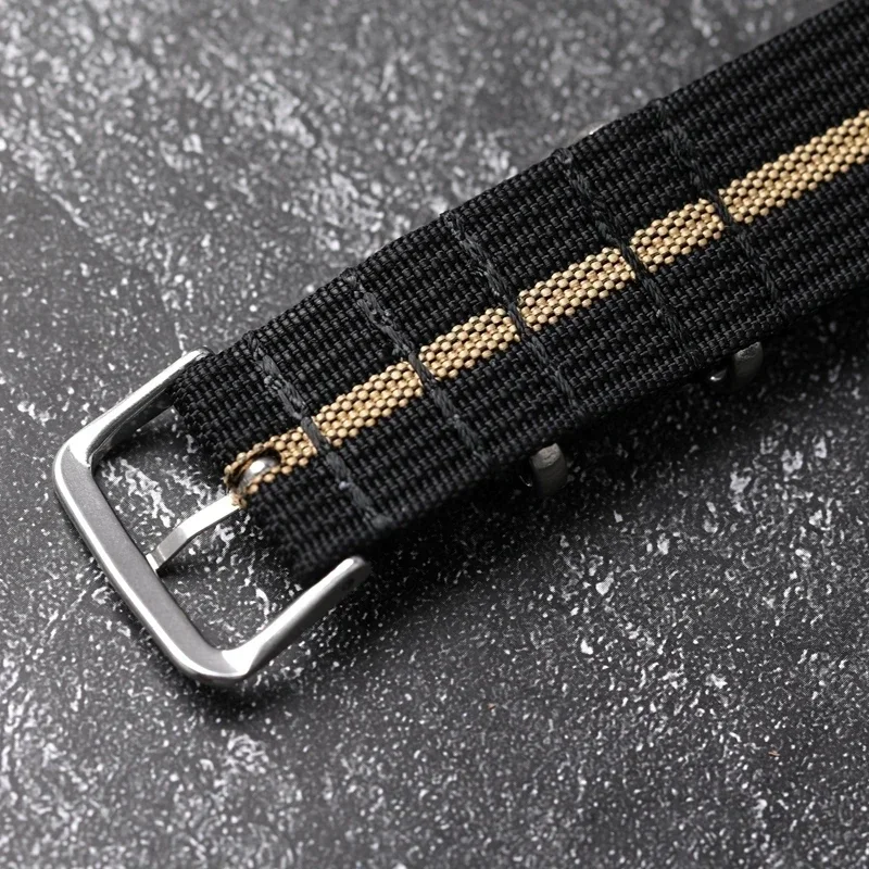 Black Gold Nylon Ribbed Strap - Stylish Military Sport Watchband Bracelet