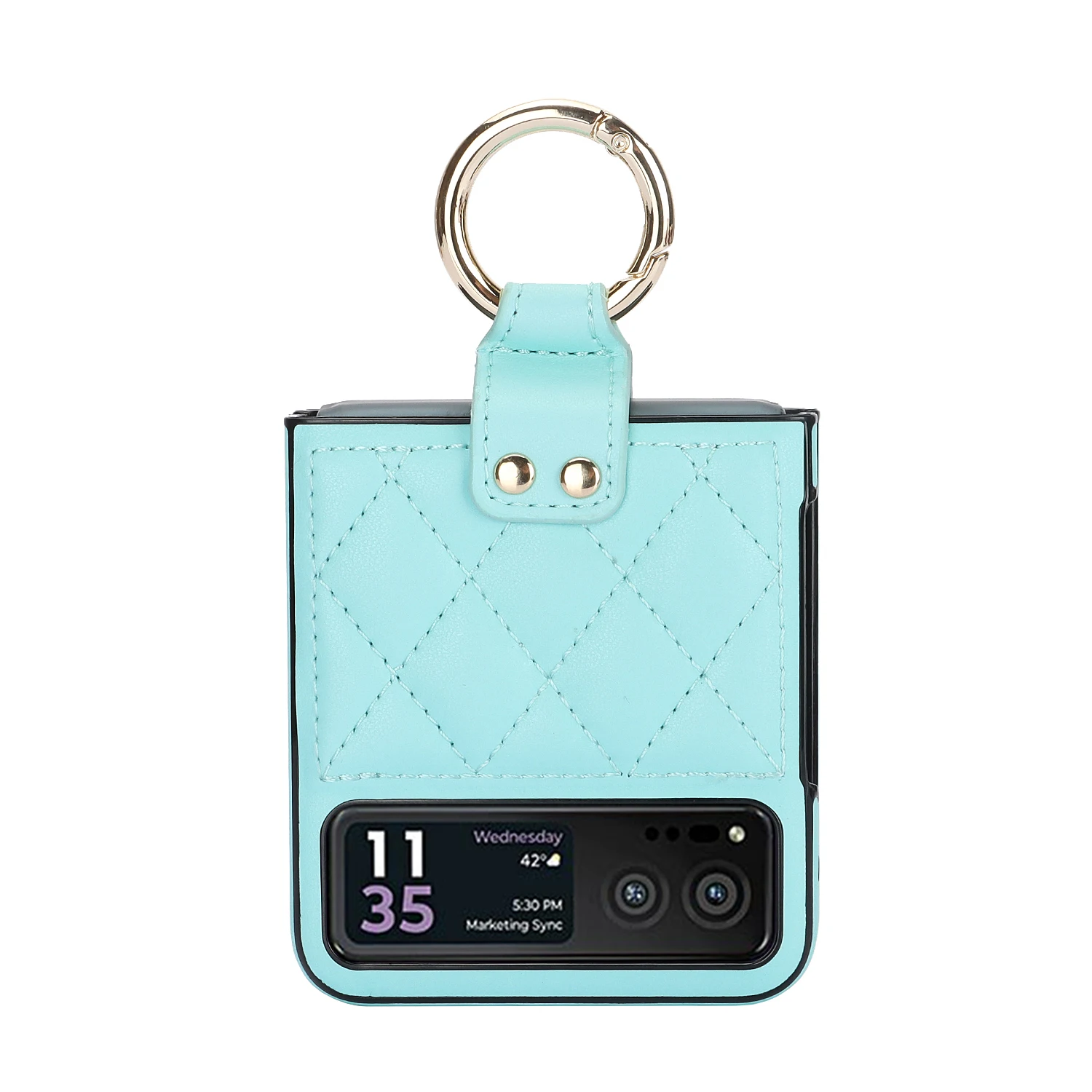 Luxury Fashionable Quilted PU Leather Phone Case with Metal Ring - Fall Prevention Design